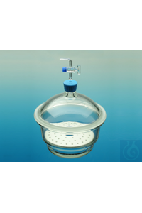 Exsiccator met kunststof knop, DN 300, flens Ø 392, met glazen kraan en porseleinen plaat, Simax®...